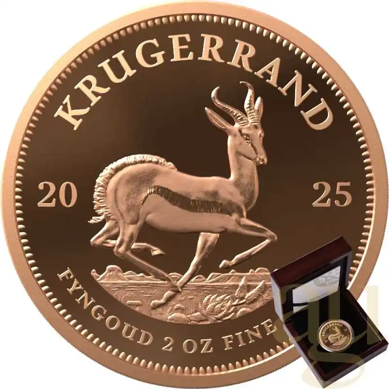2 Unzen Goldmünze Krügerrand 2025 - Piedfort polierte Platte Weltweiter Versand