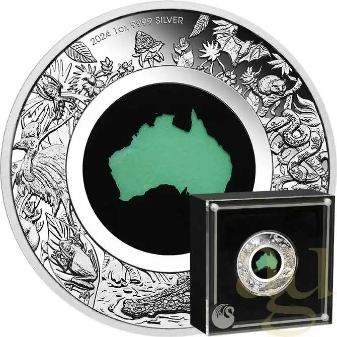 Direktkauf 1 Unze Silbermünze Australien Great Southern Land Chrysoprase 2024 - polierte Platte