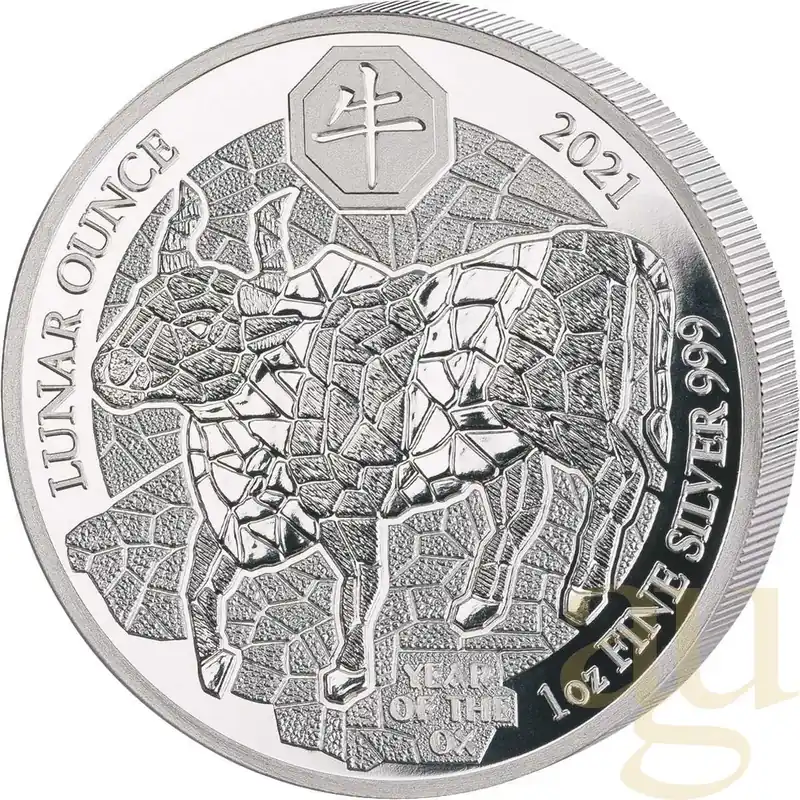 Ab Werk 1 Unze Silbermünze Ruanda Lunar Ochse 2021 - polierte Platte