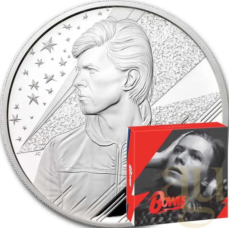 5 Unzen Silbermünze Music Legends - David Bowie 2020 - polierte Platte Garantierte Lieferung