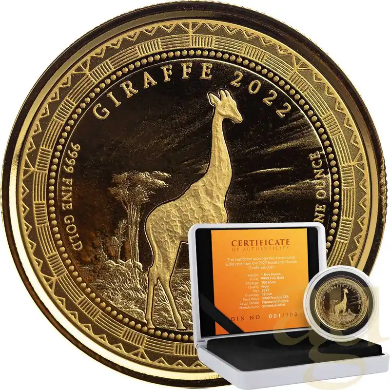 1 Unze Goldmünze Republic of Guinea Ecuatorial Giraffe 2022 Super-Preis