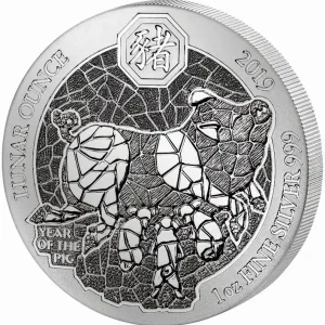 Original 1 Unze Silbermünze Ruanda Lunar Schwein 2019