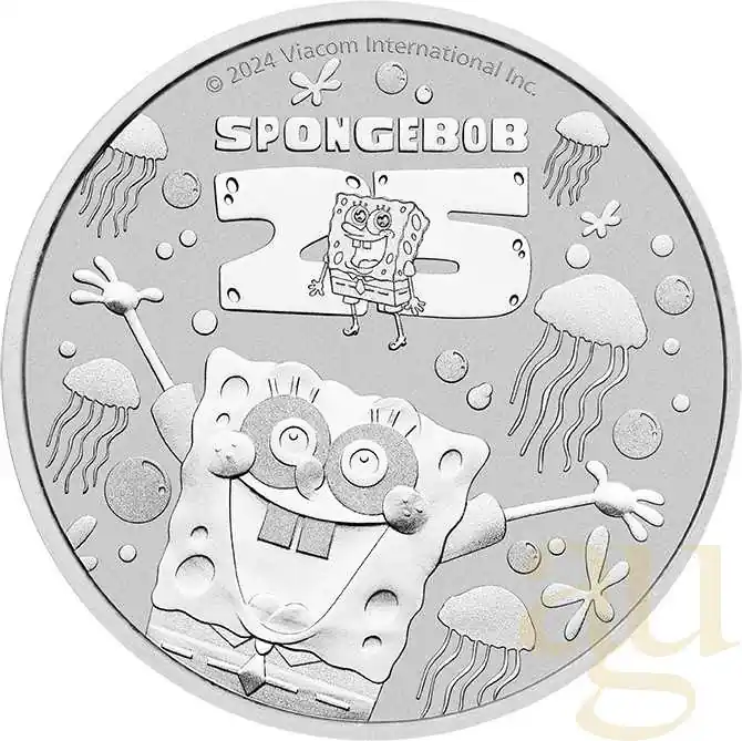 1 Unze Silbermünze Tuvalu - 25 Jahre SpongeBob Schwammkopf 2024 Markenware