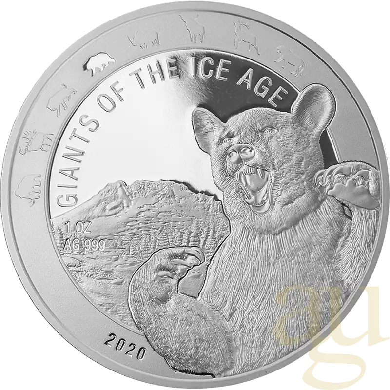 1 Unze Silbermünze Giganten der Eiszeit - Höhlenbär 2020 Geprüft