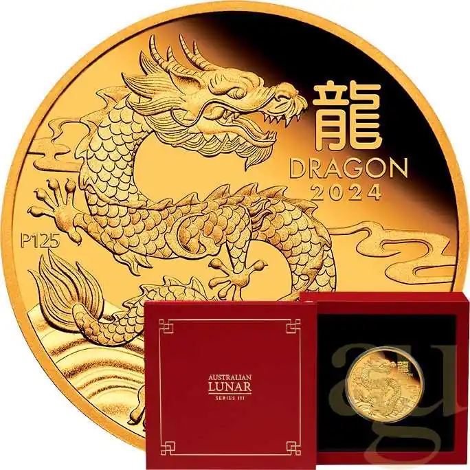 1 Unze Goldmünze Australien Lunar III Drache 2024 - polierte Platte Super-Preis