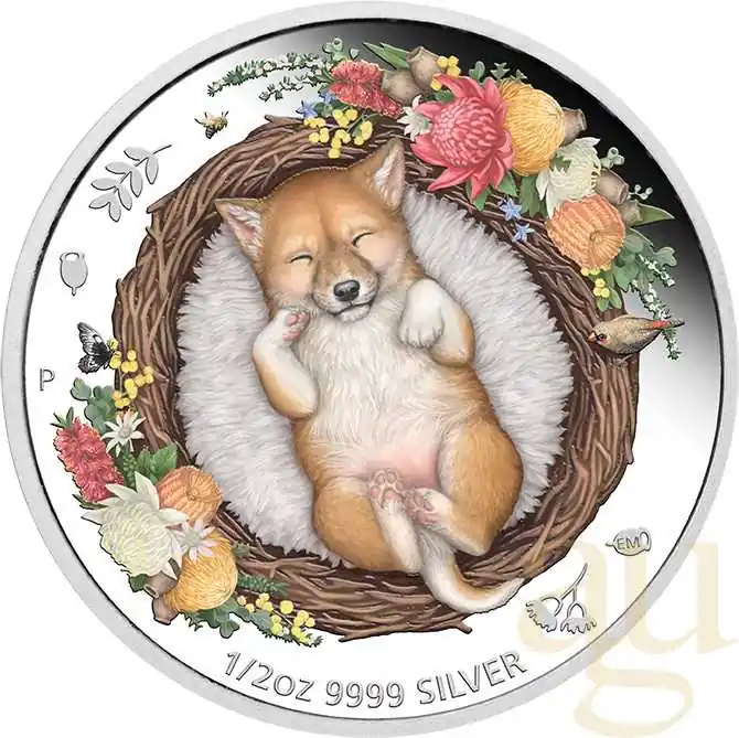 1/2 Unze Silbermünze Australien Dreaming Down Under - Baby Dingo 2021 - proof color Markenprodukt