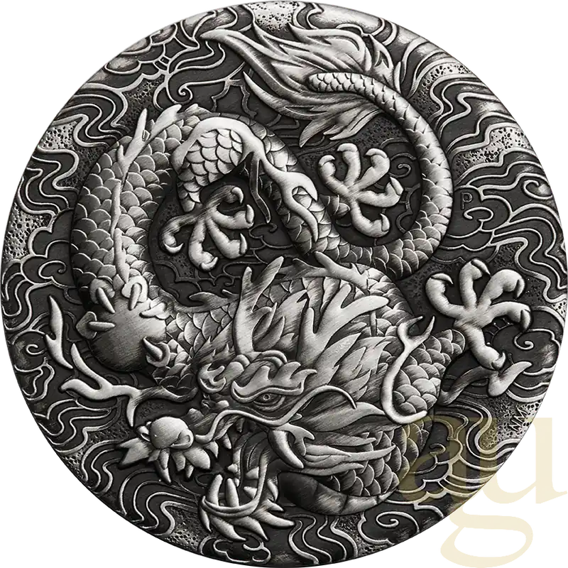 Zertifiziert 2 Unzen Silbermünze Australien Drache 2022 - Antik Finish