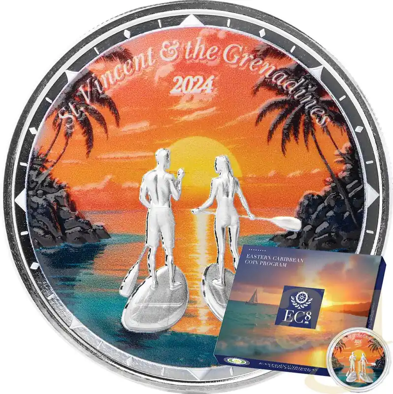 Top-Angebot 1 Unze Silbermünze EC8 St. Vincent & The Grenadines - Paddleboard Couple 2024 - coloriert