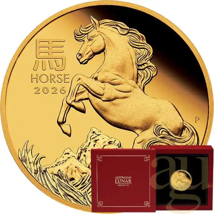 Gleich Bestellen 1/4 Unze Goldmünze Australien Lunar III Pferd 2026 - polierte Platte