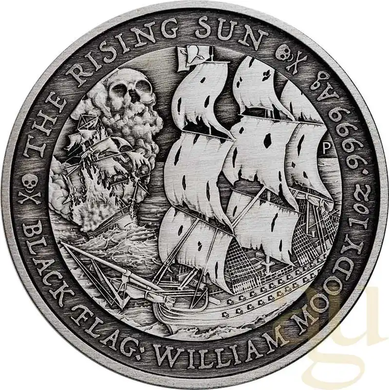 Heißes Angebot 1 Unze Silbermünze Tuvalu - Black Flag - The Rising Sun 2022 Antik Finish