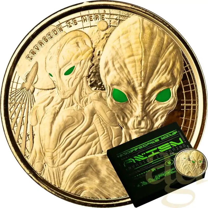 Premium 1 Unze Goldmünze Afrika Ghana Alien 2023 - Coloriert