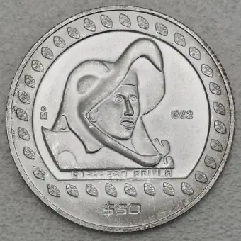 Meistverkauft Silbermünze 1/2oz "Guerrero Aguila" 1992 Präkolumbische Kulturen – Azteken (Mexiko)