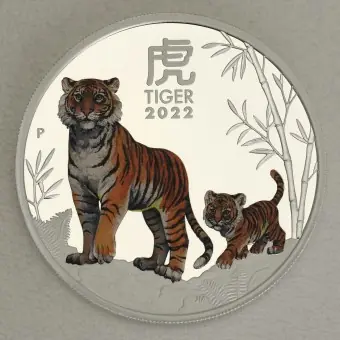 Silbermünze 1oz "Tiger" 2022 (PP/koloriert) Lunar III – Year of the Tiger (Australien) Top-Seller
