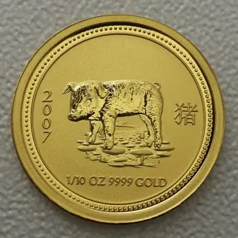Preisreduziert Goldmünze 1/10oz "Schwein" 2007 Lunar I – Year of the Pig (Australien)