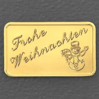 Goldbarren 2,5g Gravur "Weihnachten - Schneemann" Premium