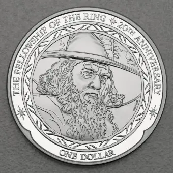 Weltweiter Versand Silbermünze 1oz "Herr der Ringe – Gandalf" 2021 The Fellowship Of The Ring 20th Anniversary (Niue)