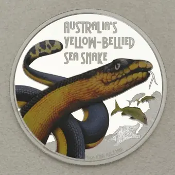 Silbermünze 1oz "Yellow-Bellied Sea Snake" 2013 (PP/koloriert) Deadly and Dangerous (Tuvalu) Markenware