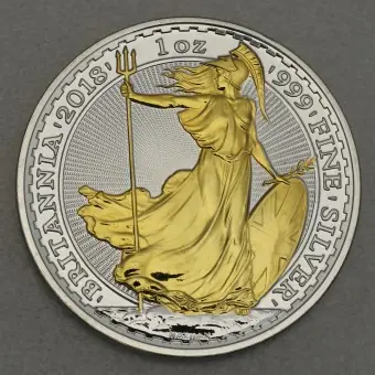 Kostenloser Versand Silbermünze 1oz "Britannia" 2018 (vergoldet) (Großbritannien)