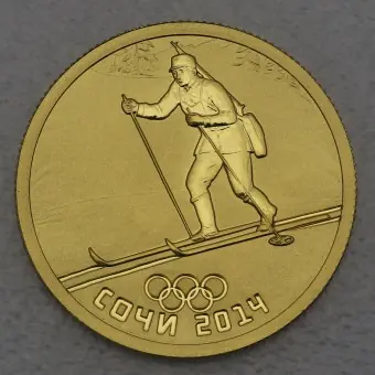 Goldmünze 50 Rubel "Biathlon" 2014 Olympia Sotchi (Russland) Preisreduziert