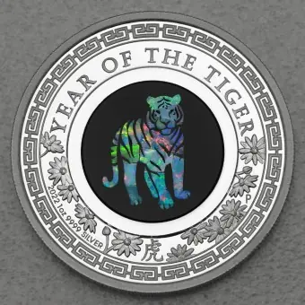 Super-Preis Silbermünze 1oz "Tiger" 2022 (PP) Opal Lunar – Year of the Tiger (Australien)