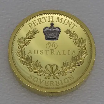 Billig Goldmünze "Australia Sovereign" 2022 (PP/HR/Piedfort) Privy Mark 70 (Australien)