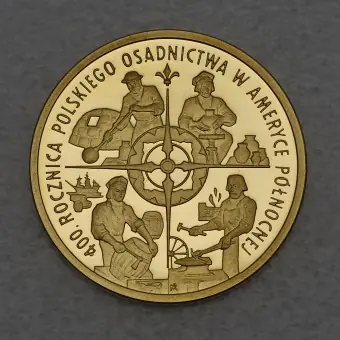 Goldmünze 100 Zloty "Polnische Besiedlung" 2008 400. Jahrestag der Besiedlung Nordamerikas (Polen) Markenprodukt