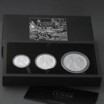Silbermünzen 2oz + 1oz + 1/2oz "Hase" 2023 (PP) Set – 3-teilig Lunar III (Australien) Kostenfreie Lieferung
