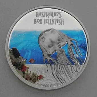Schnäppchen Silbermünze 1oz "Box Jellyfish" 2011 (PP/kol.) Deadly and Dangerous (Tuvalu)