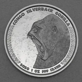 Sichere Zahlung Silbermünze 1oz "Silberrücken Gorilla" 2020 (Kongo)