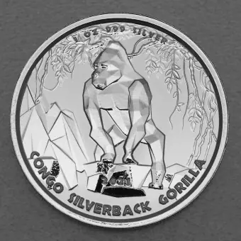 Neu Silbermünze 1oz "Silberrücken Gorilla" 2021 (Kongo)