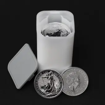 Silbermünze 25 x 1oz "Britannia" 2022 Tube (Großbritannien) Kostenloser Rückversand