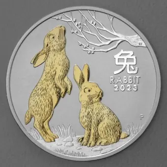 Silbermünze 1oz "Hase" 2023 (vergoldet) Lunar III – Year of the Rabbit 19% (Australien) Preis Gesenkt