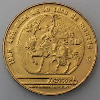 Exklusiv Goldmünze 250 Pesos "Reiter" 1985 Fußballweltmeisterschaft 1986 (Mexiko)