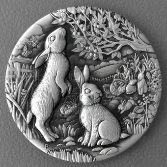 Handgefertigt Silbermünze 2oz "Hase" 2023 (AF) Lunar III – Year of the Rabbit (Australien)