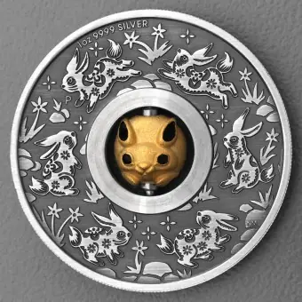 Silbermünze 1oz "Hase" 2023 (AF) Rotating Charm – Year of the Rabbit 19% (Tuvalu) Geprüft