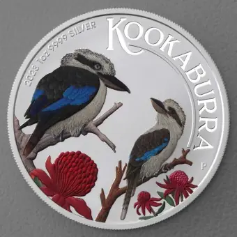 Silbermünze 1oz "Kookaburra" 2023 (koloriert) World Money Fair - Coin Show Special (Australien) Schneller Versand