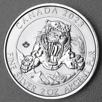 Schnäppchen Silbermünze 2oz "Smilodon Säbelzahntiger" 2023 Ice Age (Kanada)