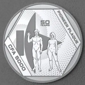 Kostenloser Rückversand Silbermünze 1oz "Pioneer Plaque" 2022 50 Years Message from Earth (Tschad)