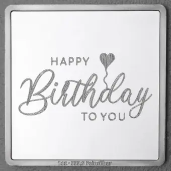 Zertifiziert Silberbarren 1oz "Happy Birthday" Gravurbarren quadratisch