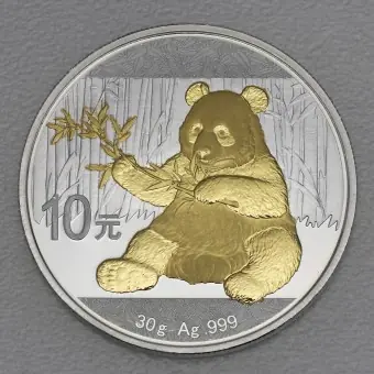 silbermünze, china panda, 30g, 2017, gilded, teilvergoldet Geld-Zurück-Garantie