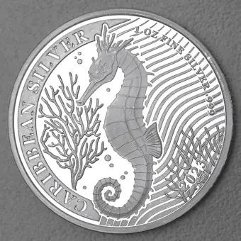 Silbermünze 1oz "Seepferdchen" 2023 Caribbean Silver 19% (Barbados) Zertifiziert