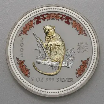 Silbermünze 5oz "Affe" 2004 (koloriert/vergoldet) Lunar I – Year of the Monkey (Australien) Begrenztes Angebot