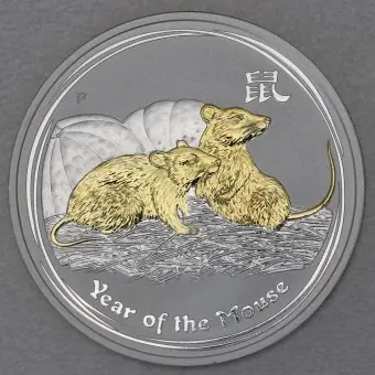 Silbermünze 1oz "Maus" 2008 (vergoldet) Lunar II – Year of the Mouse (Australien) Markenprodukt