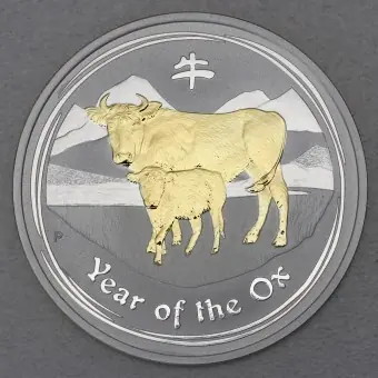 Silbermünze 1oz "Ochse" 2009 (vergoldet) Lunar II – Year of the Ox (Australien) Markenprodukt