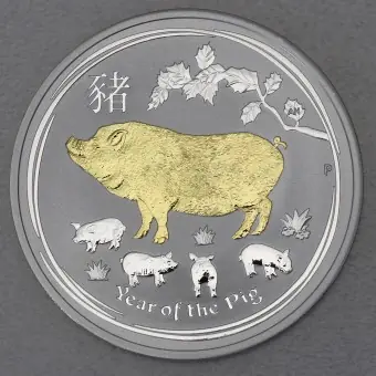 Expressversand Silbermünze 1oz "Schwein" 2019 (vergoldet) Lunar II – Year of the Pig (Australien)