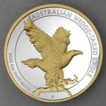 Silbermünze 5oz "Wedge-tailed Eagle" 2023 (PP/HR/vergoldet) (Australien) Großhandel