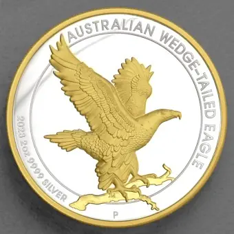 Silbermünze 2oz "Wedge-tailed Eagle" 2023 (PP/HR/vergoldet) (Australien) Kracherpreis