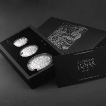 Finale Aktion Silbermünzen 2oz + 1oz + 1/2oz "Drache" 2024 (PP) Set – 3-teilig Lunar III (Australien)