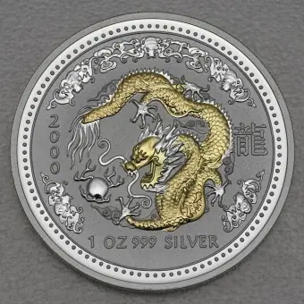 Ausverkauf Silbermünze 1oz "Drache" 2000 (vergoldet) Lunar I – Year of the Dragon (Australien)