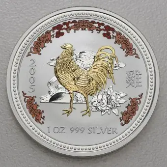 Schnäppchen Silbermünze 1oz "Hahn" 2005 (koloriert/vergoldet) Lunar I – Year of the Rooster (Australien)